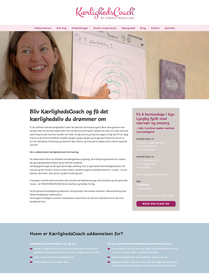 Eksempel fra hjemmesiden Kærlighedscoach